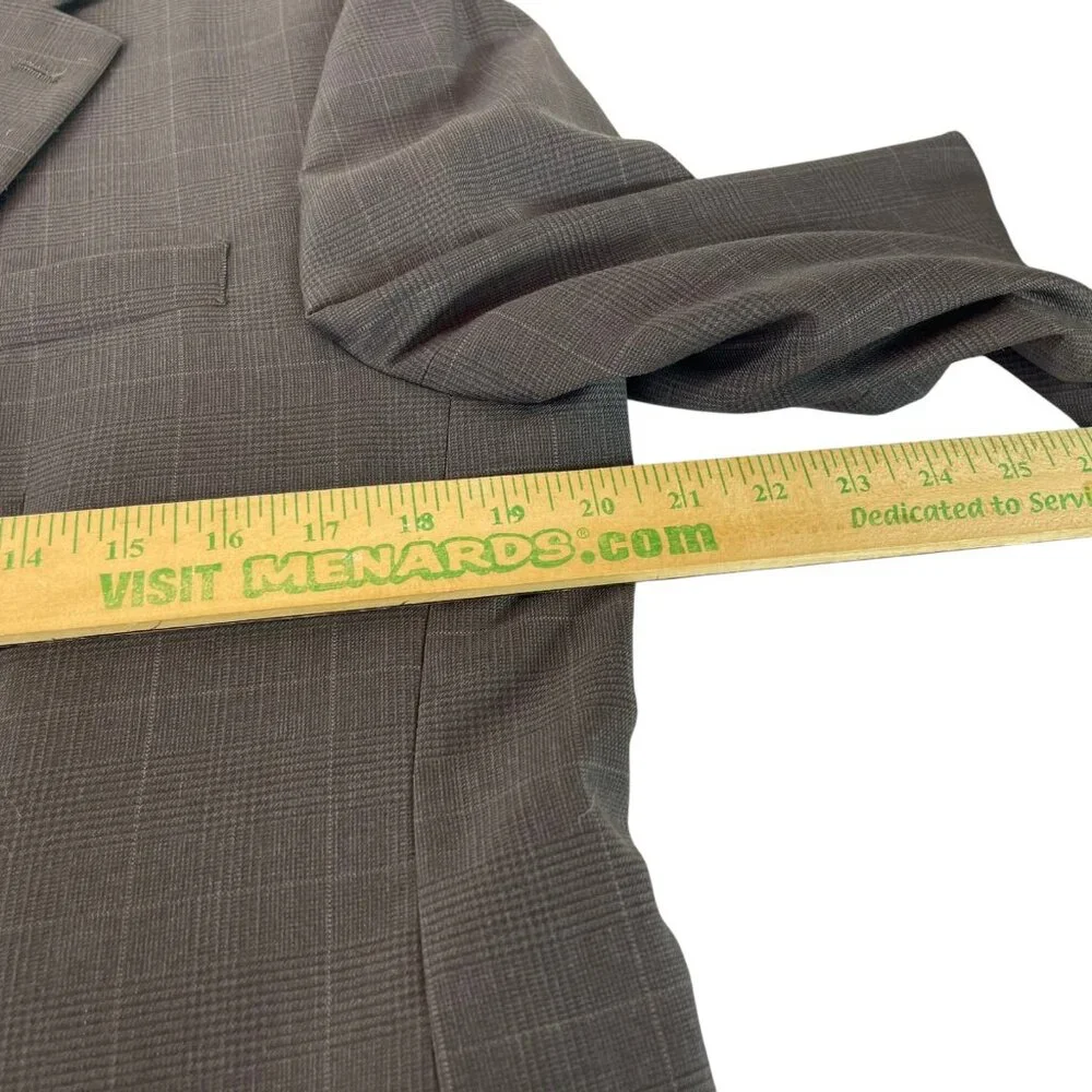 Ralph Lauren Wool Two Button Blazer Mens 40R Gray Plaid Pockets Suit Jacket